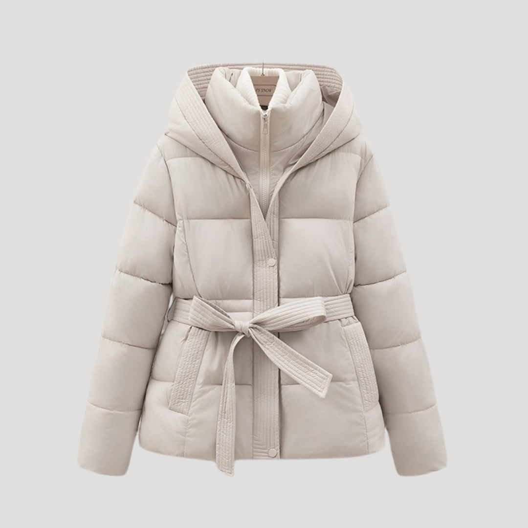 Puffer Jacket Damen mit Kapuze und Gürtel, Steppjacke 4