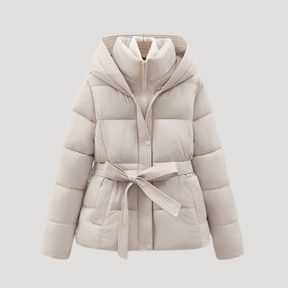 Puffer Jacket Damen mit Kapuze und Gürtel, Steppjacke 4