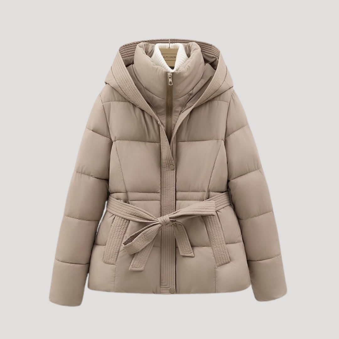 Puffer Jacket Damen mit Kapuze und Gürtel, Steppjacke 5