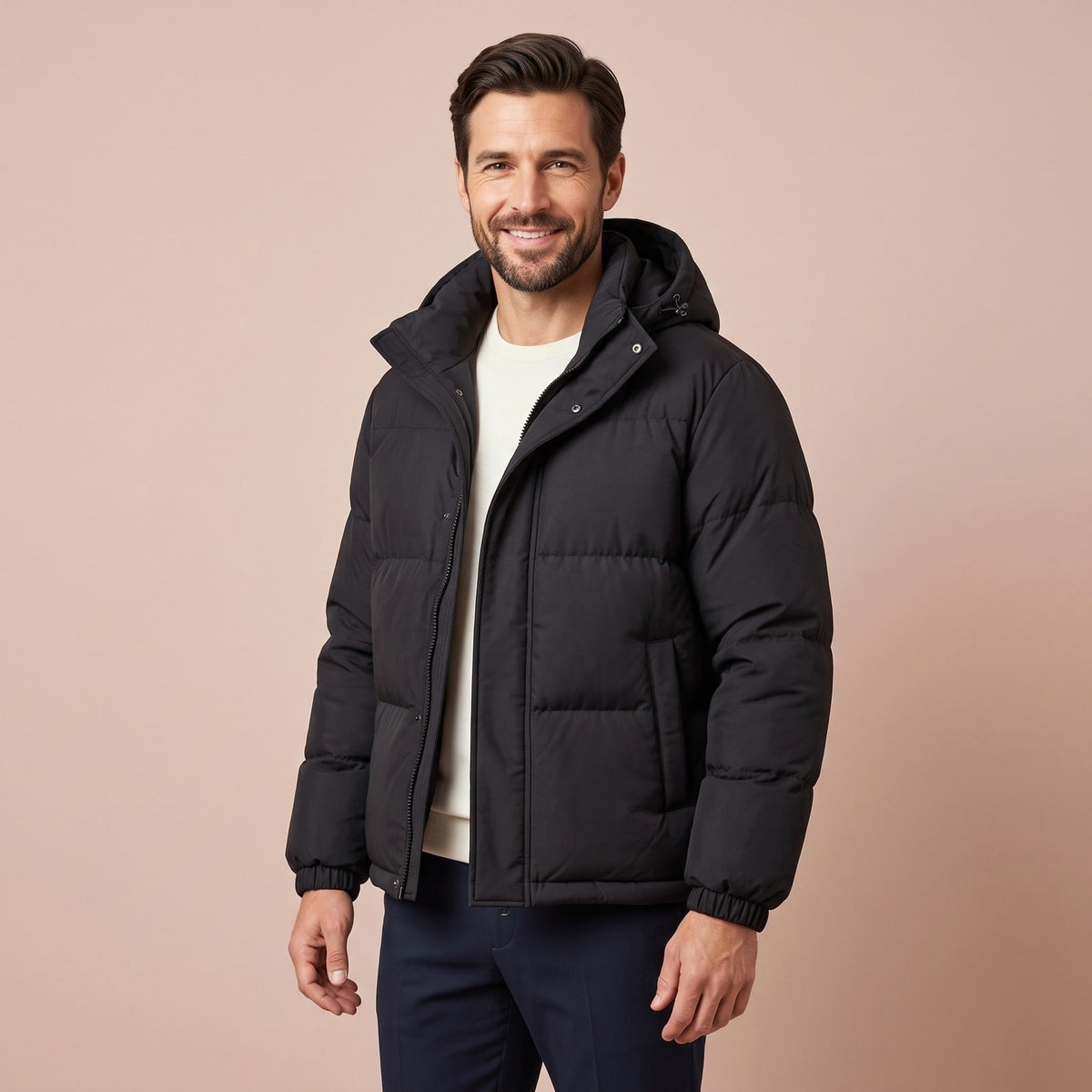 Puffer Jacket für Herren mit Kapuze in Schwarz