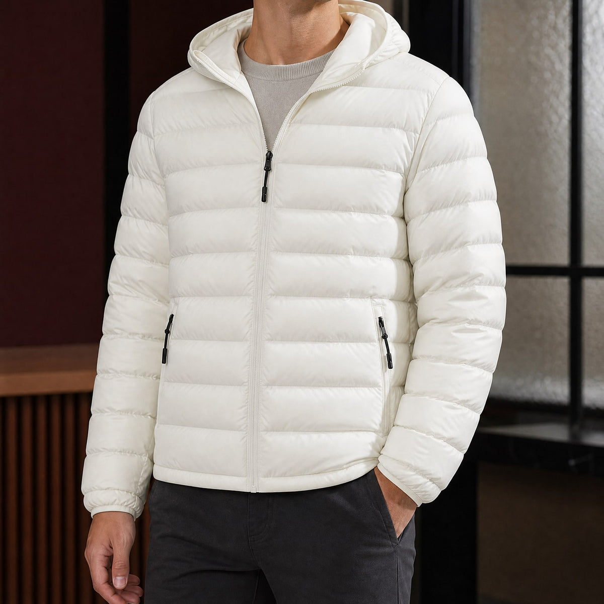 Leichte Puffer Jacket für Herren mit Kapuze, Ansicht 1