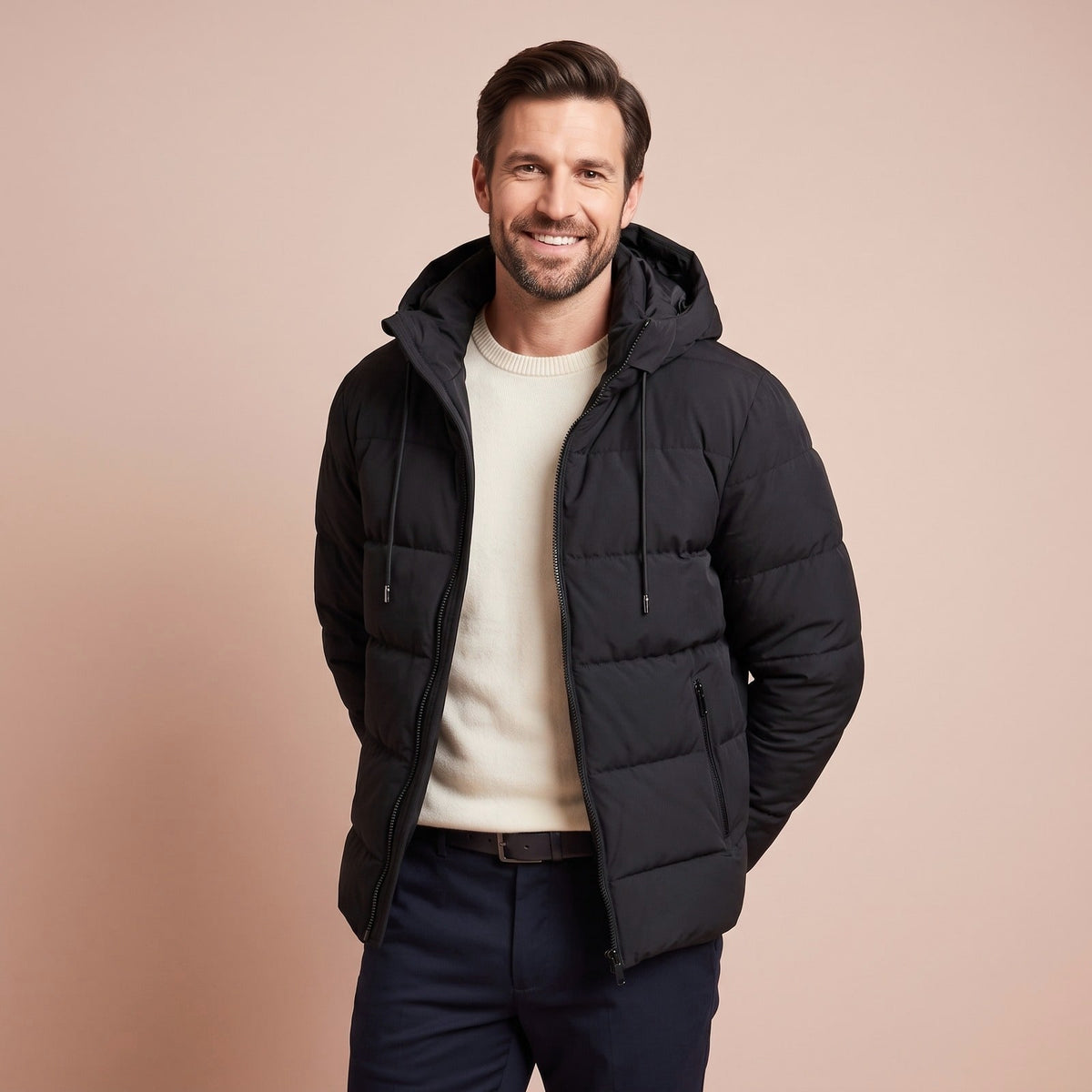 Puffer Jacket Herren mit Kapuze, Warme Daunenjacke 1