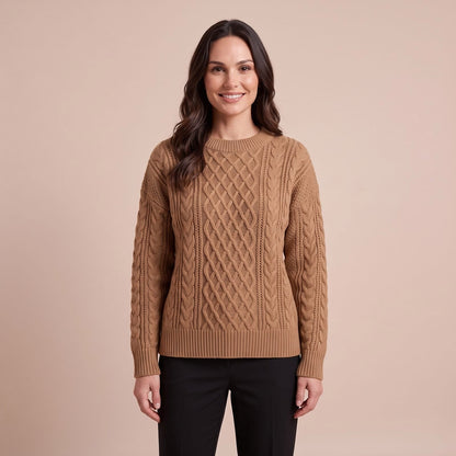 Pullover Damen mit Zopfmuster, klassischer Strickpullover 1