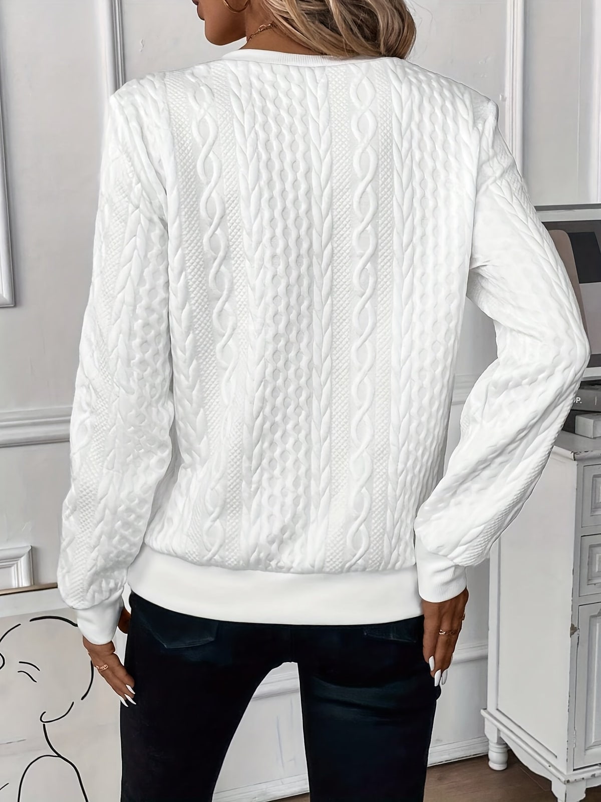 Pullover Damen mit Zopfmuster und Halbreißverschluss 3