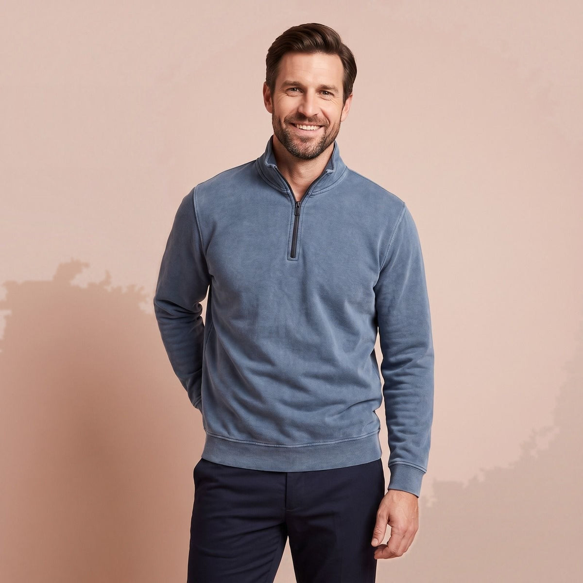 Quarter Zip Herren, Freizeit Pullover mit Stehkragen 1