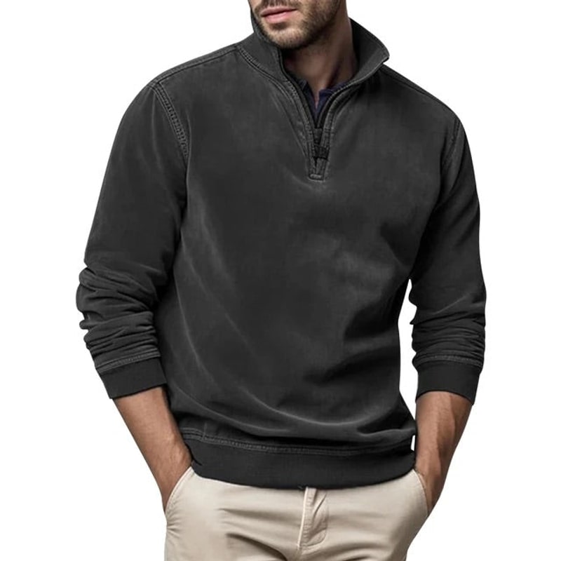 Quarter Zip Herren, Freizeit Pullover mit Stehkragen 2