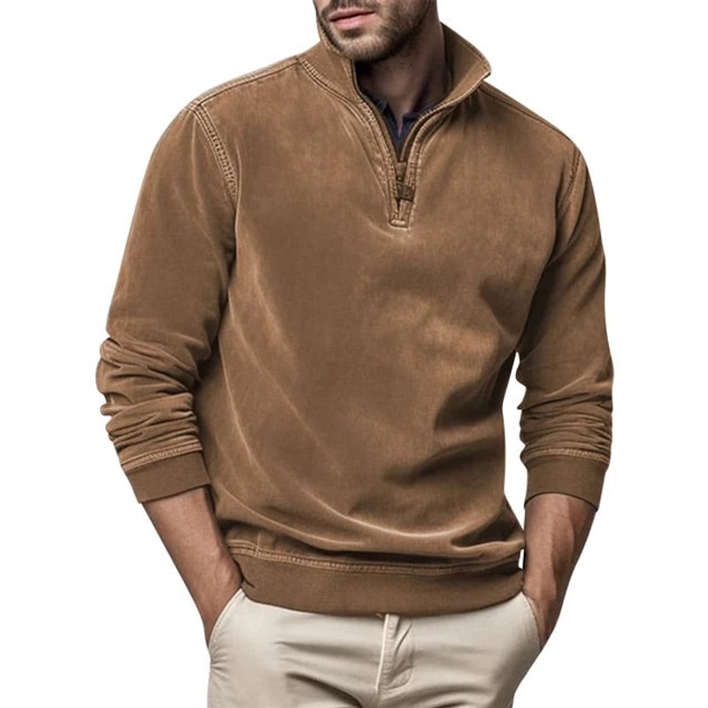 Quarter Zip Herren, Freizeit Pullover mit Stehkragen 8