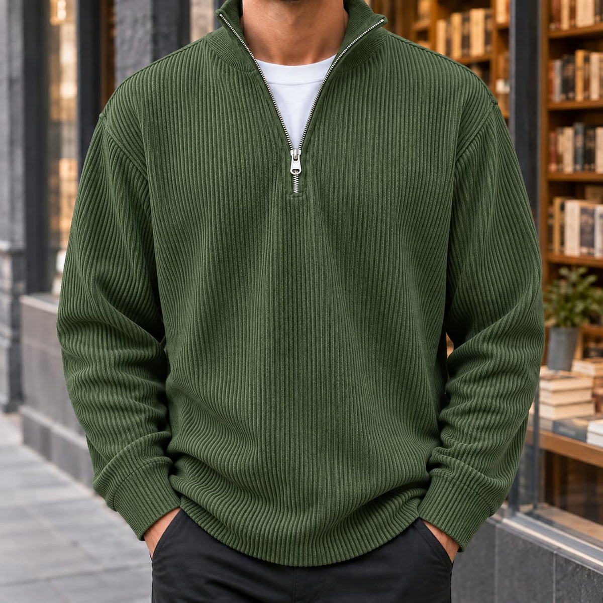 Gerippter Quarter Zip Sweater für Herren, Ansicht 6