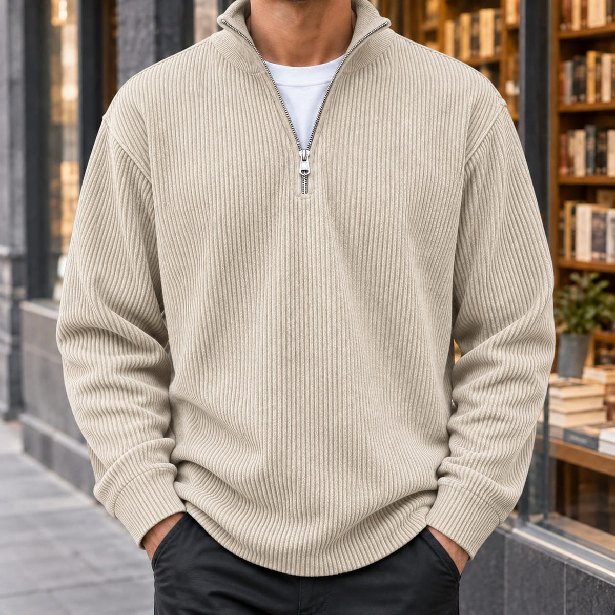 Gerippter Quarter Zip Sweater für Herren, Ansicht 5