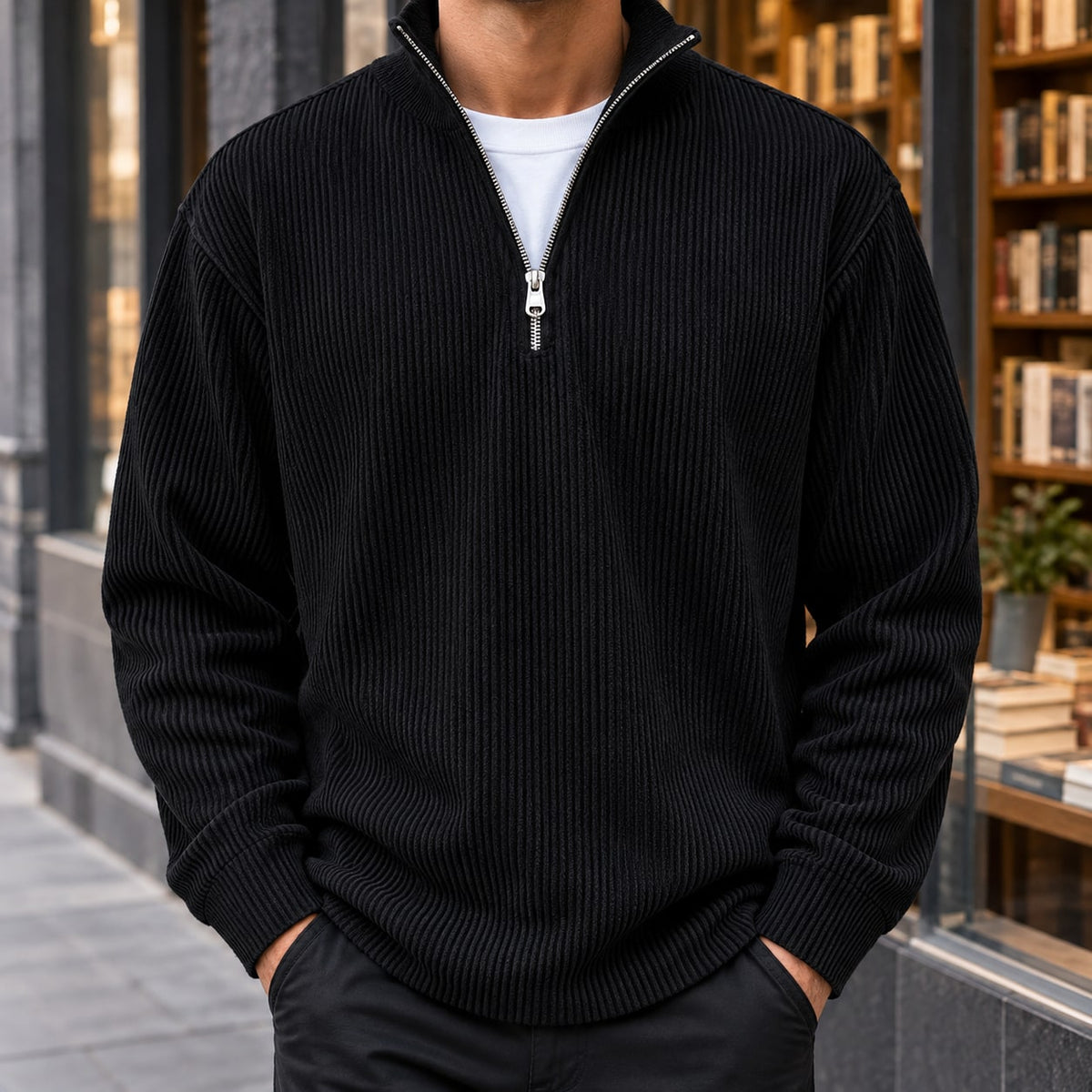 Gerippter Quarter Zip Sweater für Herren, Ansicht 1