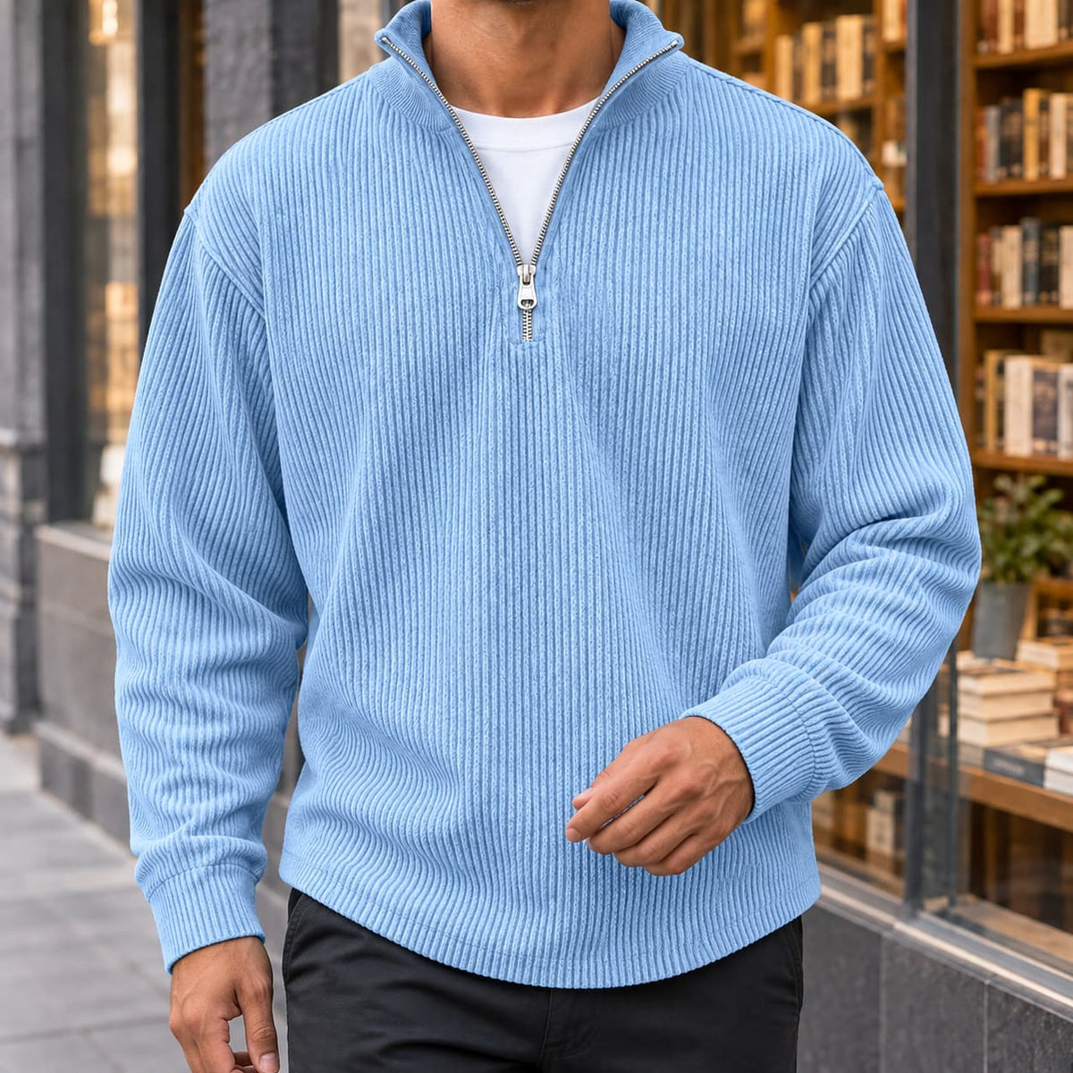 Gerippter Quarter Zip Sweater für Herren, Ansicht 3
