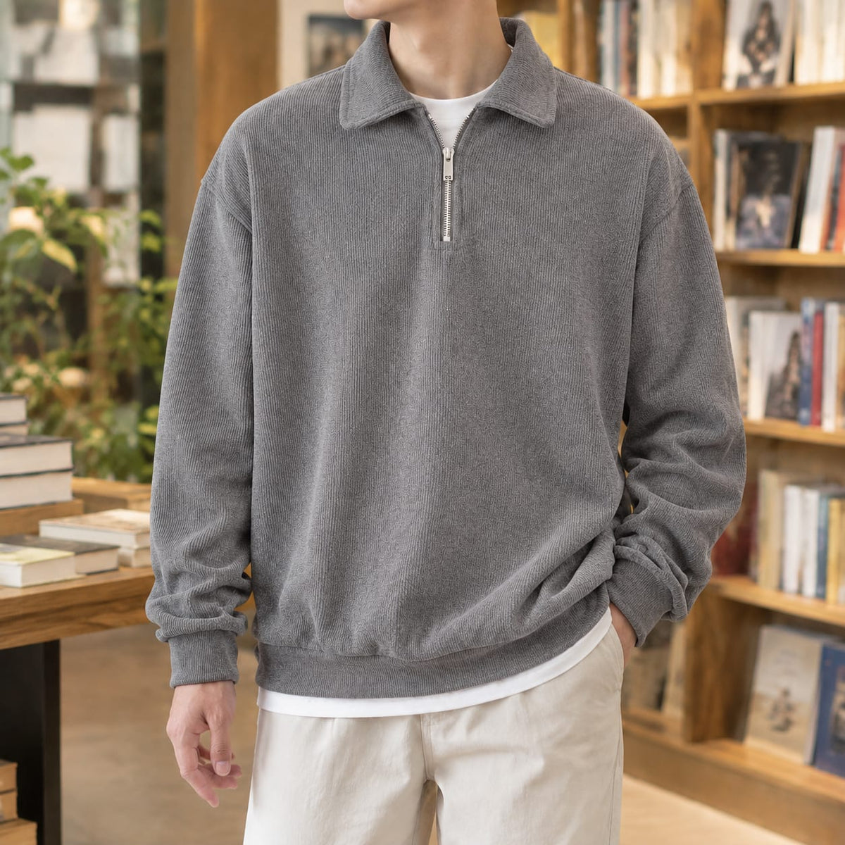 Quarter Zip Sweater für Herren mit Polokragen, Ansicht 4