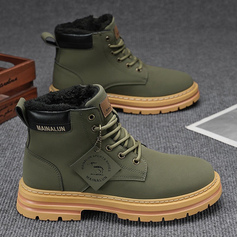 Robuste Winterstiefel für Herren in Olivgrün mit warmem Futter