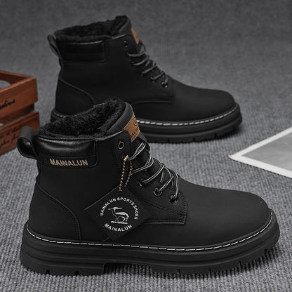 Robuste Winterstiefel für Herren in Schwarz mit warmem Futter
