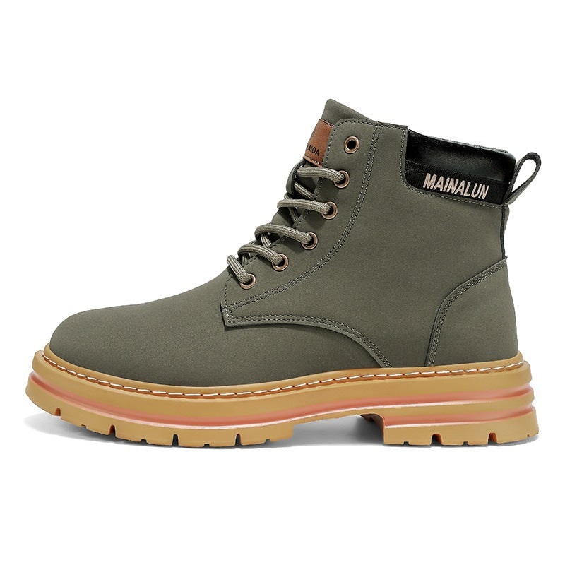 Robuste Winterstiefel für Herren in Olivgrün, Seitenansicht