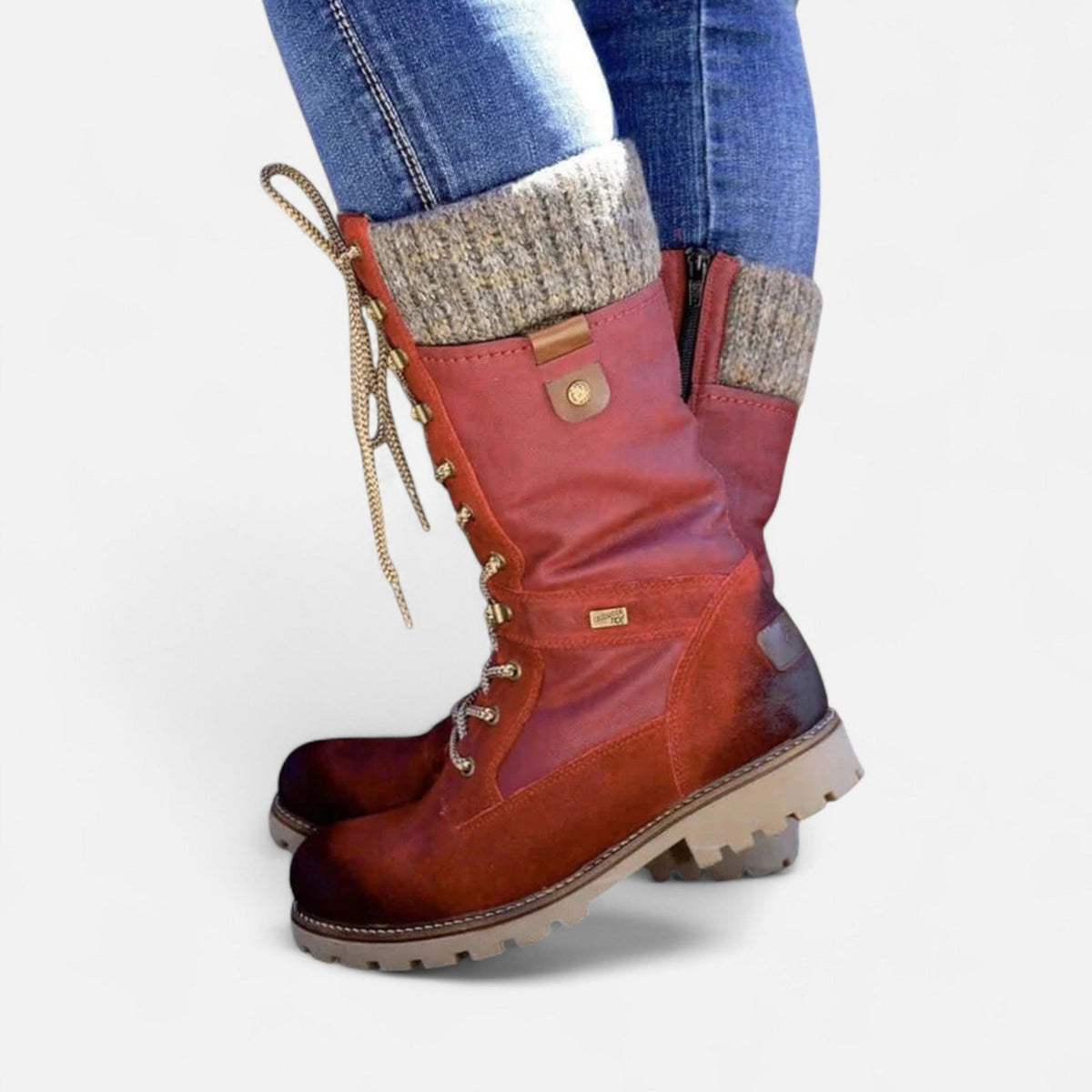 Schnürstiefel mit Strickbund, halbhohe Damen Winterstiefel 4