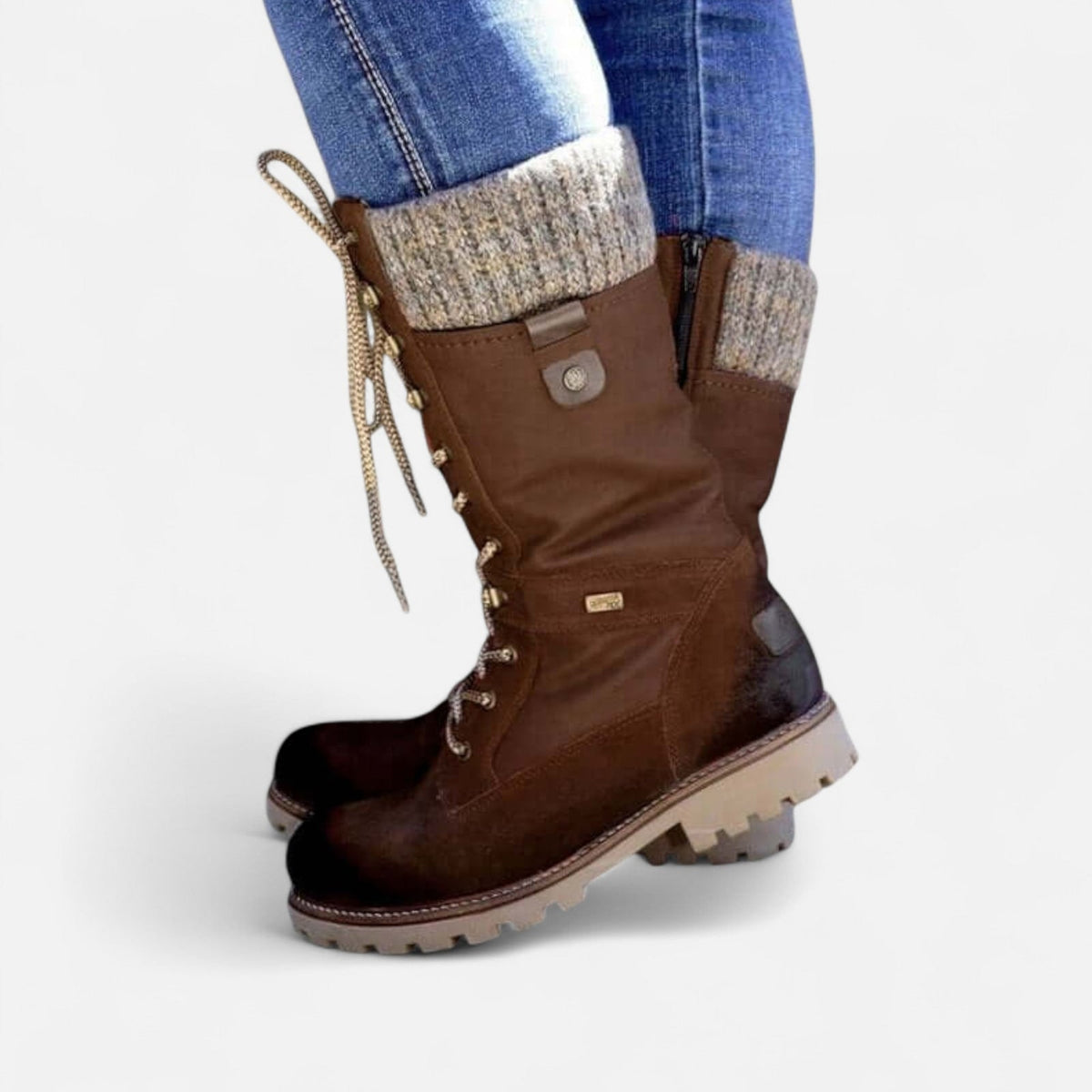 Schnürstiefel mit Strickbund, halbhohe Damen Winterstiefel 3