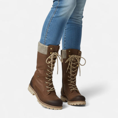 Schnürstiefel mit Strickbund, halbhohe Damen Winterstiefel 2