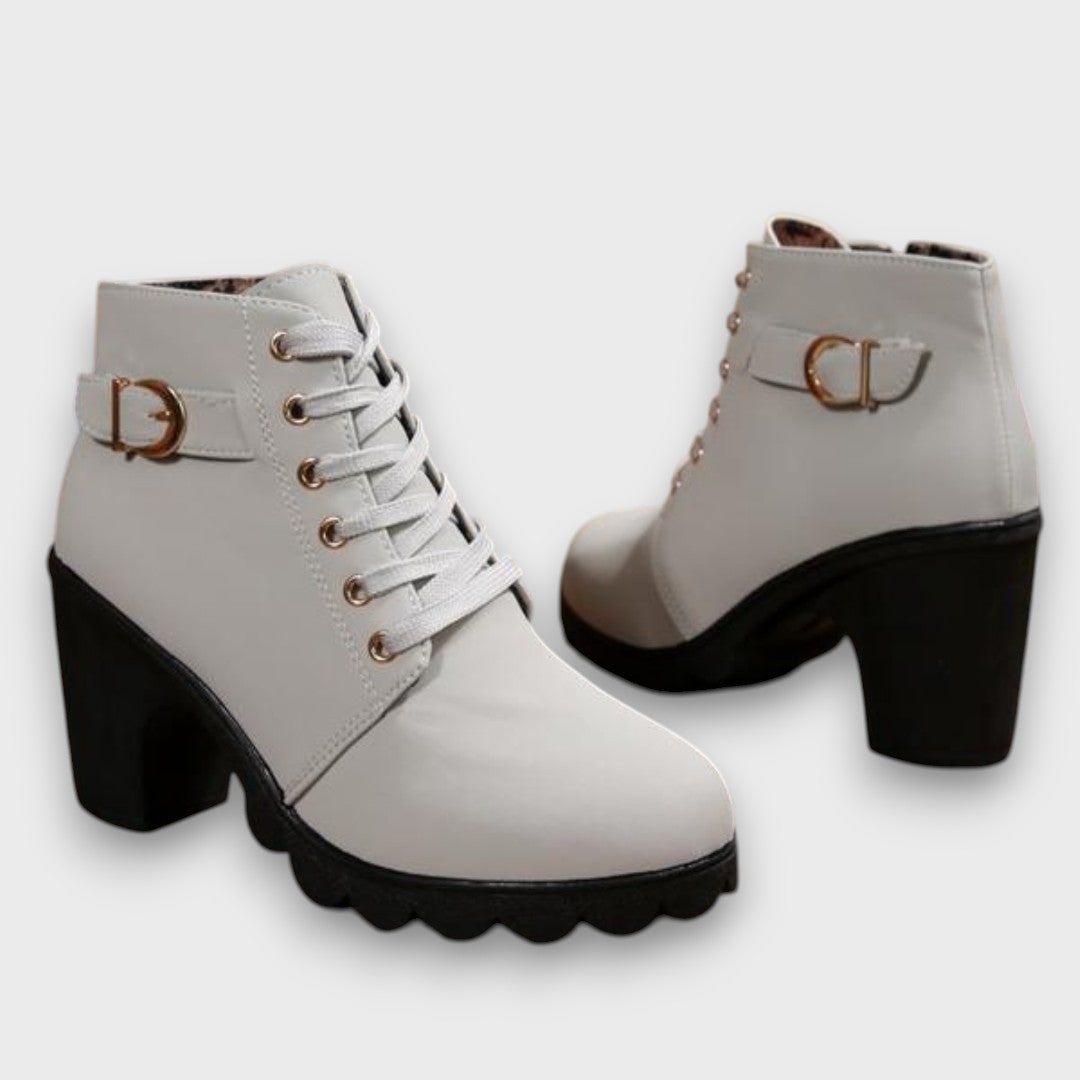 Schnürstiefel mit Blockabsatz, Stiefeletten mit Schnalle 6
