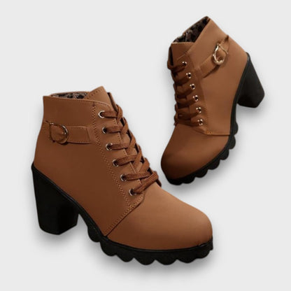 Schnürstiefel mit Blockabsatz, Stiefeletten mit Schnalle 3