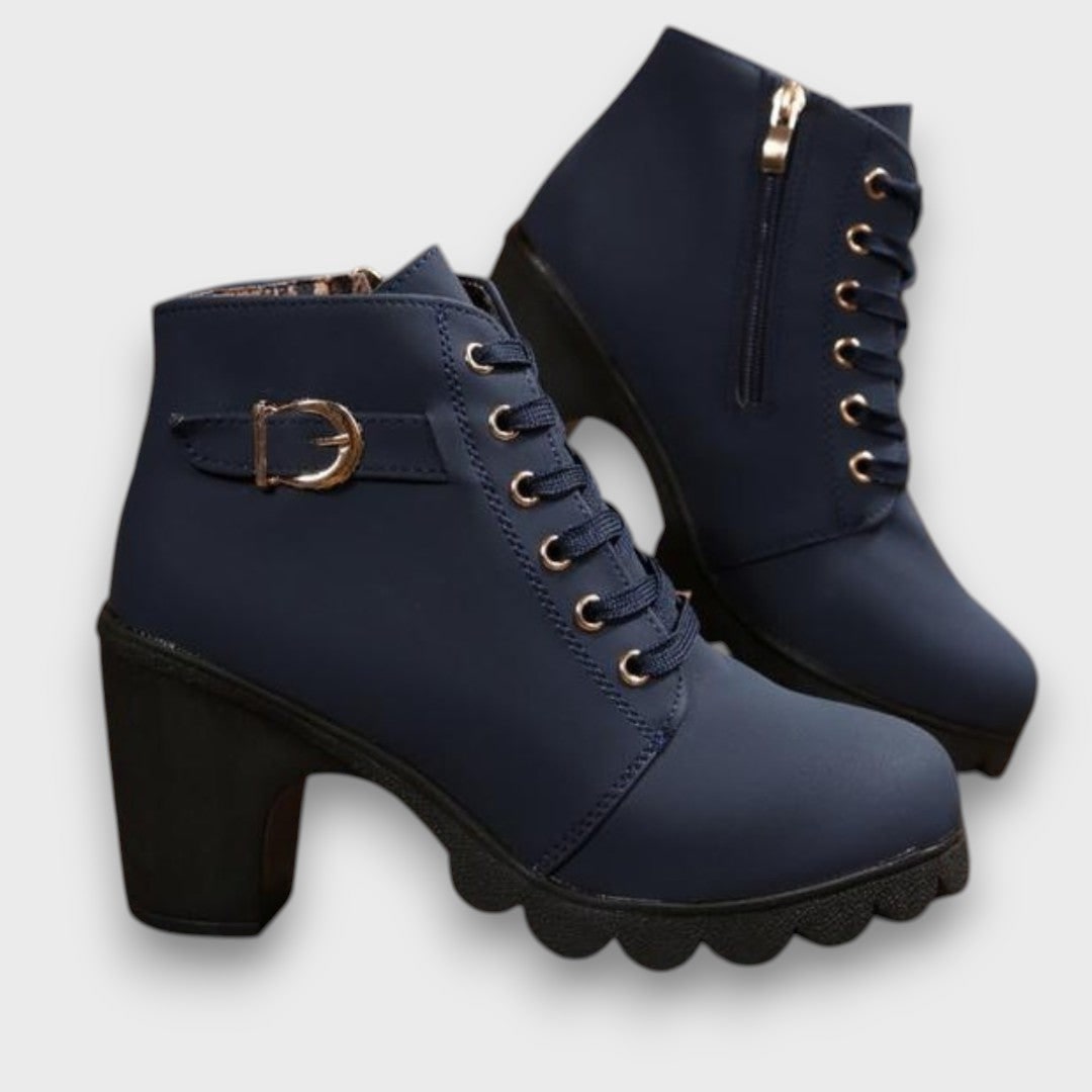 Schnürstiefel mit Blockabsatz, Stiefeletten mit Schnalle 5