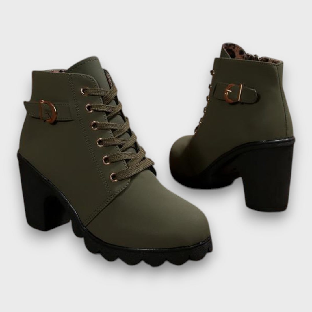 Schnürstiefel mit Blockabsatz, Stiefeletten mit Schnalle 4