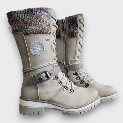 Schnürstiefel mit Strickbund und Schnalle, Winterstiefel 3