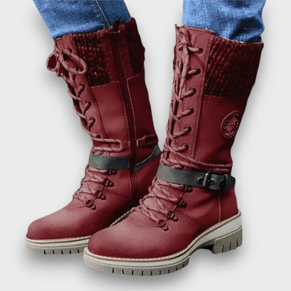 Schnürstiefel mit Strickbund und Schnalle, Winterstiefel 2