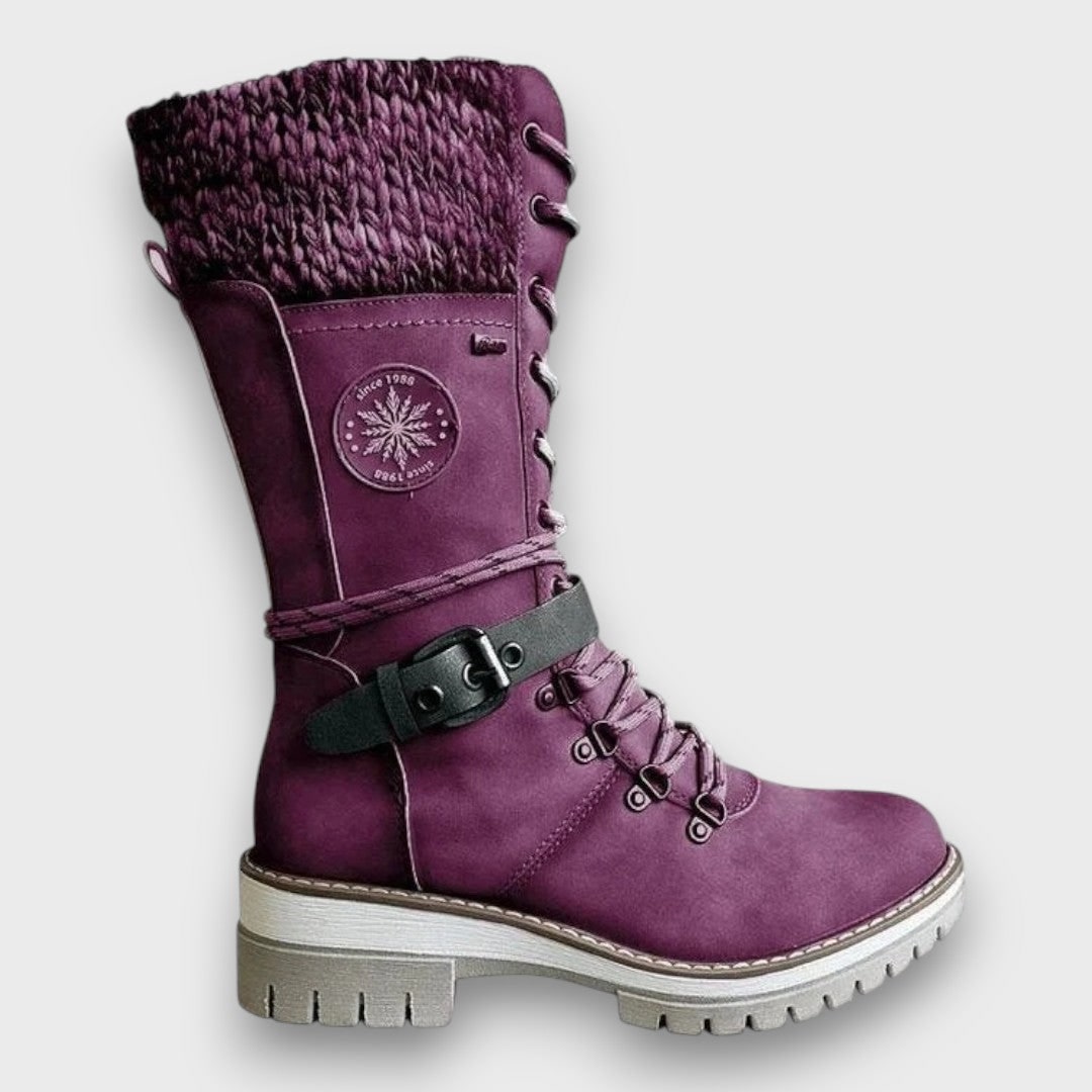 Schnürstiefel mit Strickbund und Schnalle, Winterstiefel 7