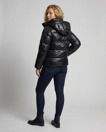 Steppjacke Damen mit Kapuze in Glanzoptik, Schwarz 3
