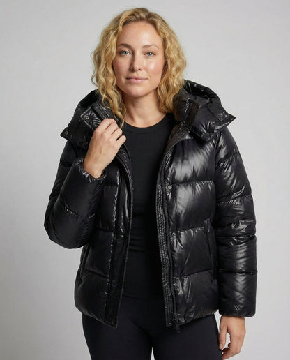 Steppjacke Damen mit Kapuze in Glanzoptik, Schwarz 4