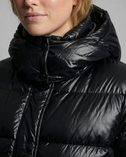 Steppjacke Damen mit Kapuze in Glanzoptik, Schwarz 5