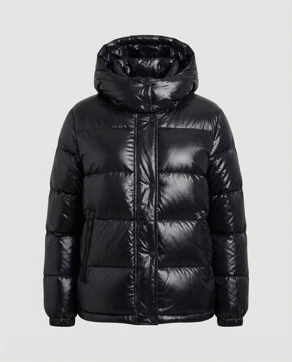 Steppjacke Damen mit Kapuze in Glanzoptik, Schwarz 6