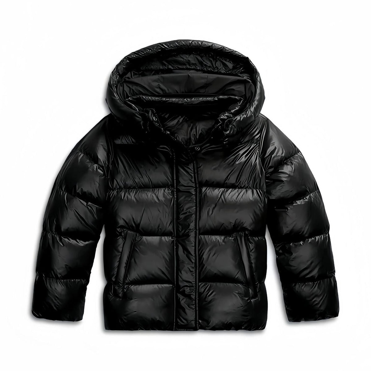 Steppjacke Damen mit Kapuze in Glanzoptik, Schwarz 7