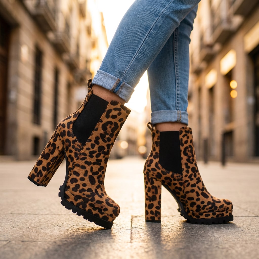 Leoparden Stiefeletten mit Plateausohle 5