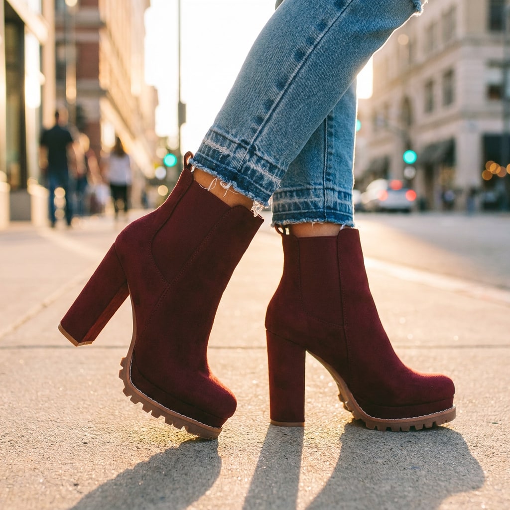 Weinrote Stiefeletten Seitenansicht 6