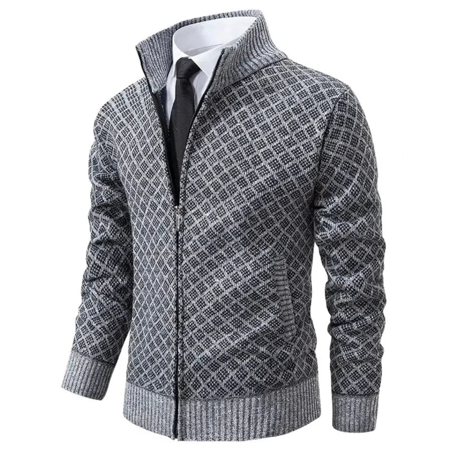 Strickjacke Herren mit Rautenmuster und Reißverschluss 3