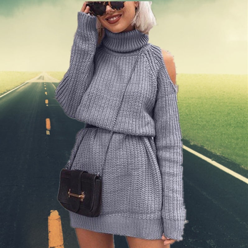 Strickkleid mit Rollkragen und Cut-Out Schultern für Damen 2