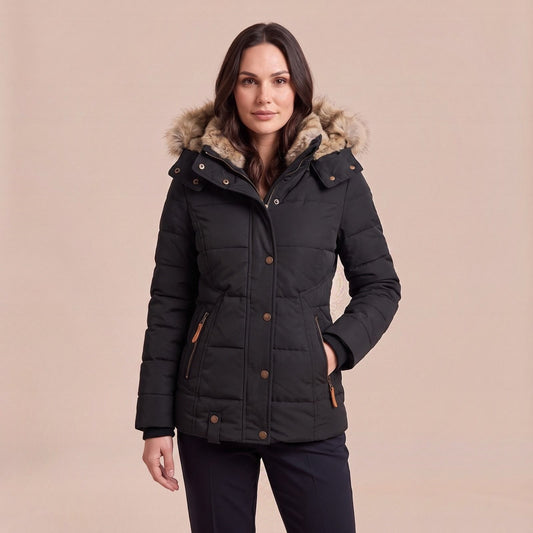 Taillierte Winterjacke mit Kapuze in Felloptik