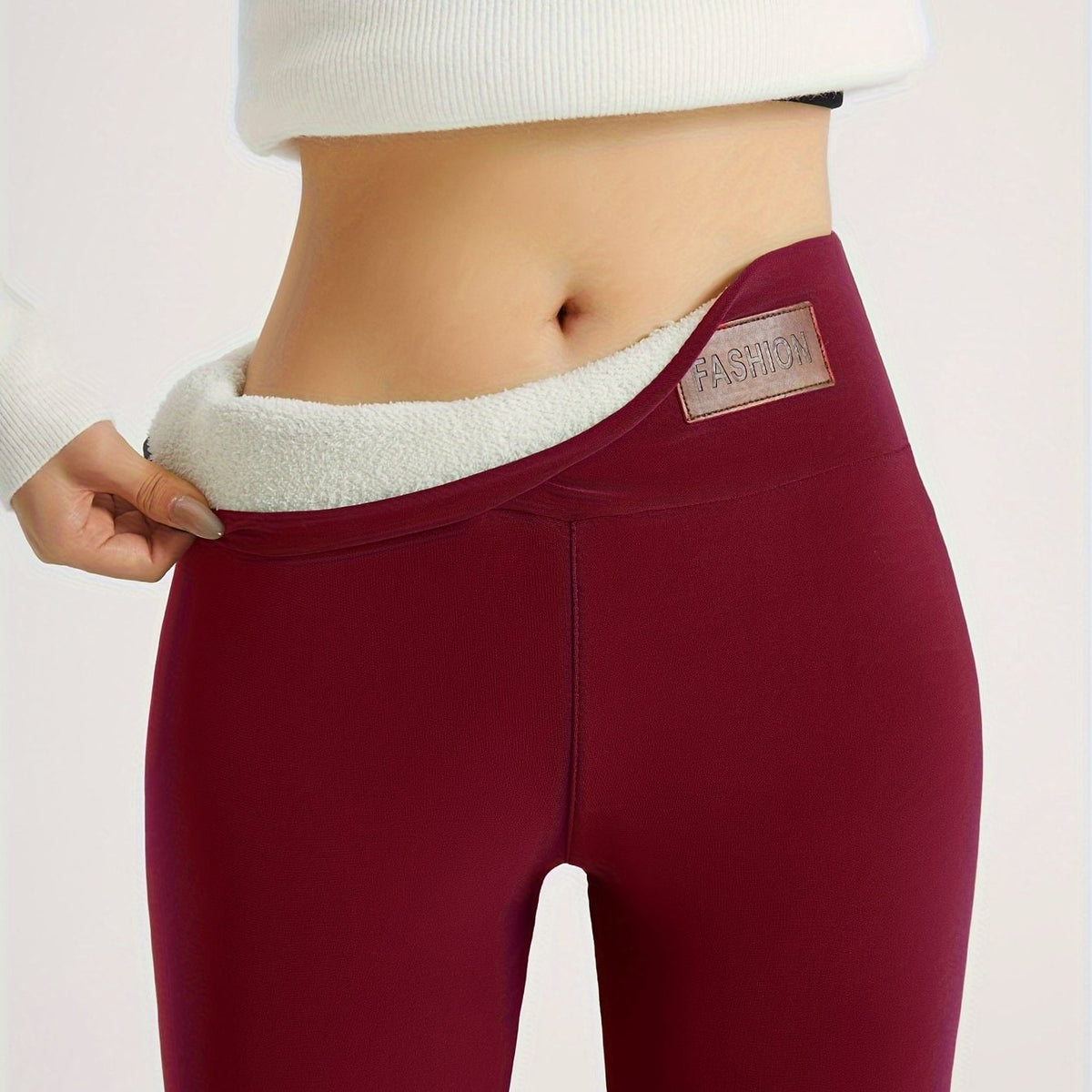 Thermo Leggings Damen in Bordeaux mit Plüschfutter am Bund