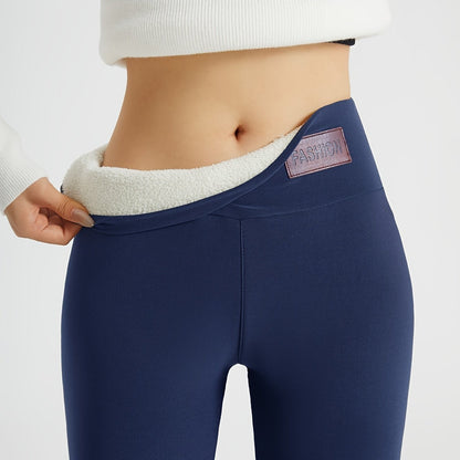 Thermo Leggings Damen in Dunkelblau mit Plüschfutter am Bund