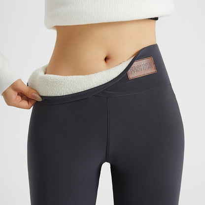 Thermo Leggings Damen in Dunkelgrau mit Plüschfutter am Bund