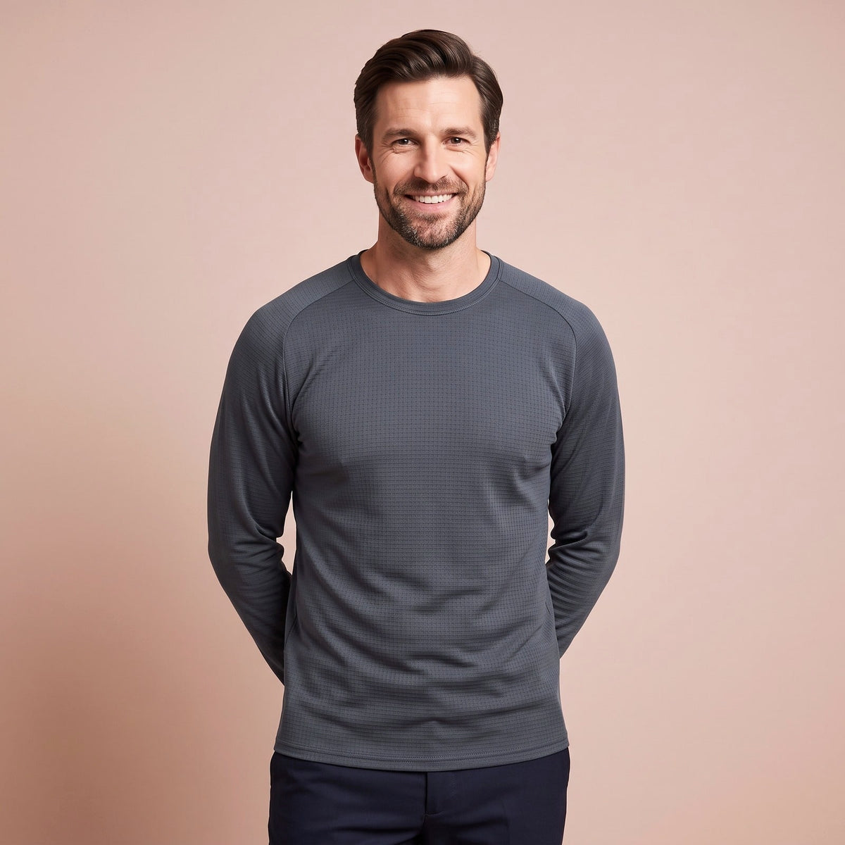 Thermo Shirt Langarm für Herren mit Waffelstruktur und Raglanärmeln in Dunkelgrau