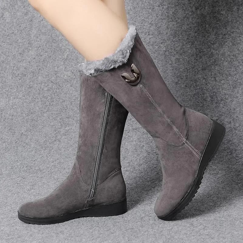 Thermo Schneestiefel Damen in Grau, Seitenansicht mit Reißverschluss