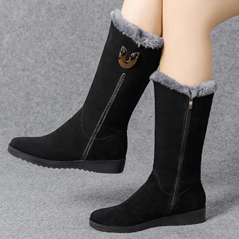 Thermo Schneestiefel Damen in Schwarz mit Plüschrand