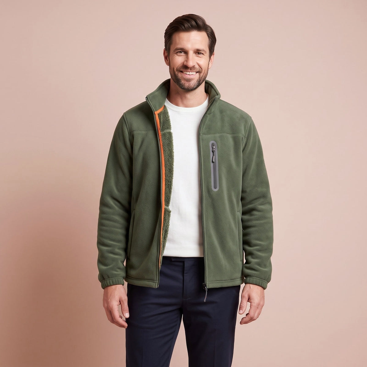 Thermojacke Herren, Winddichte Fleecejacke mit Teddyfutter 1