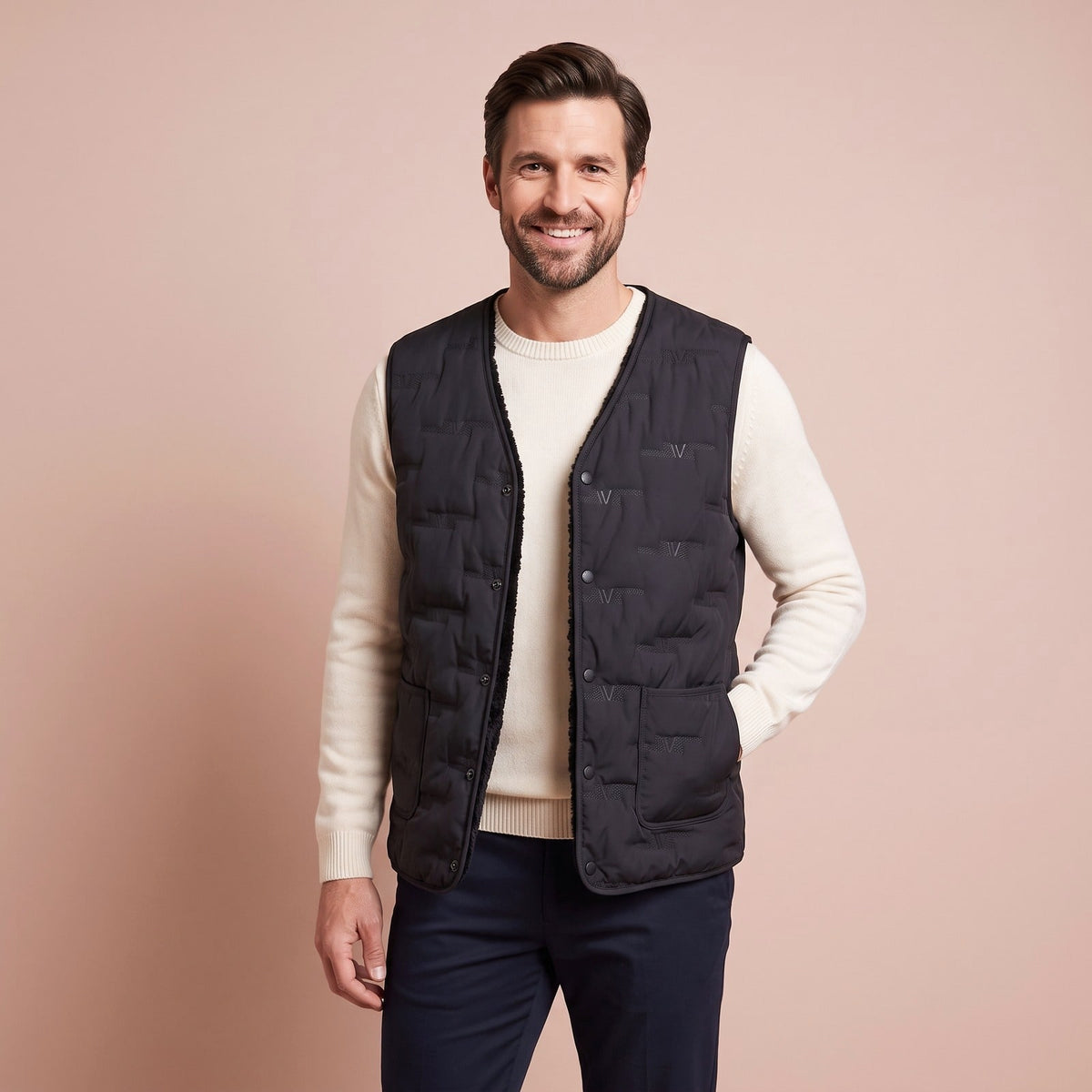 Thermojacke Weste Herren, Steppweste mit Teddyfutter 1