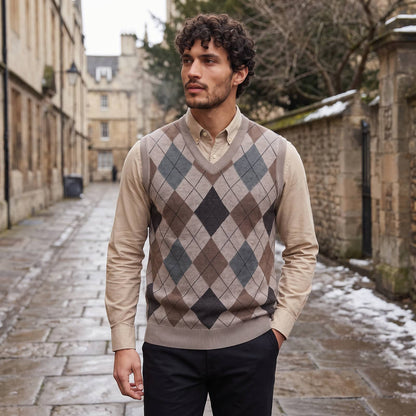 V-Ausschnitt Pullover mit Argyle-Muster, weitere Ansicht