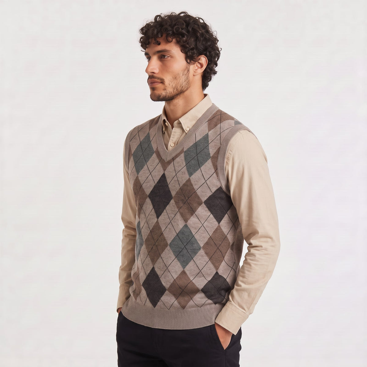 V-Ausschnitt Pullover mit Argyle-Muster, weitere Ansicht