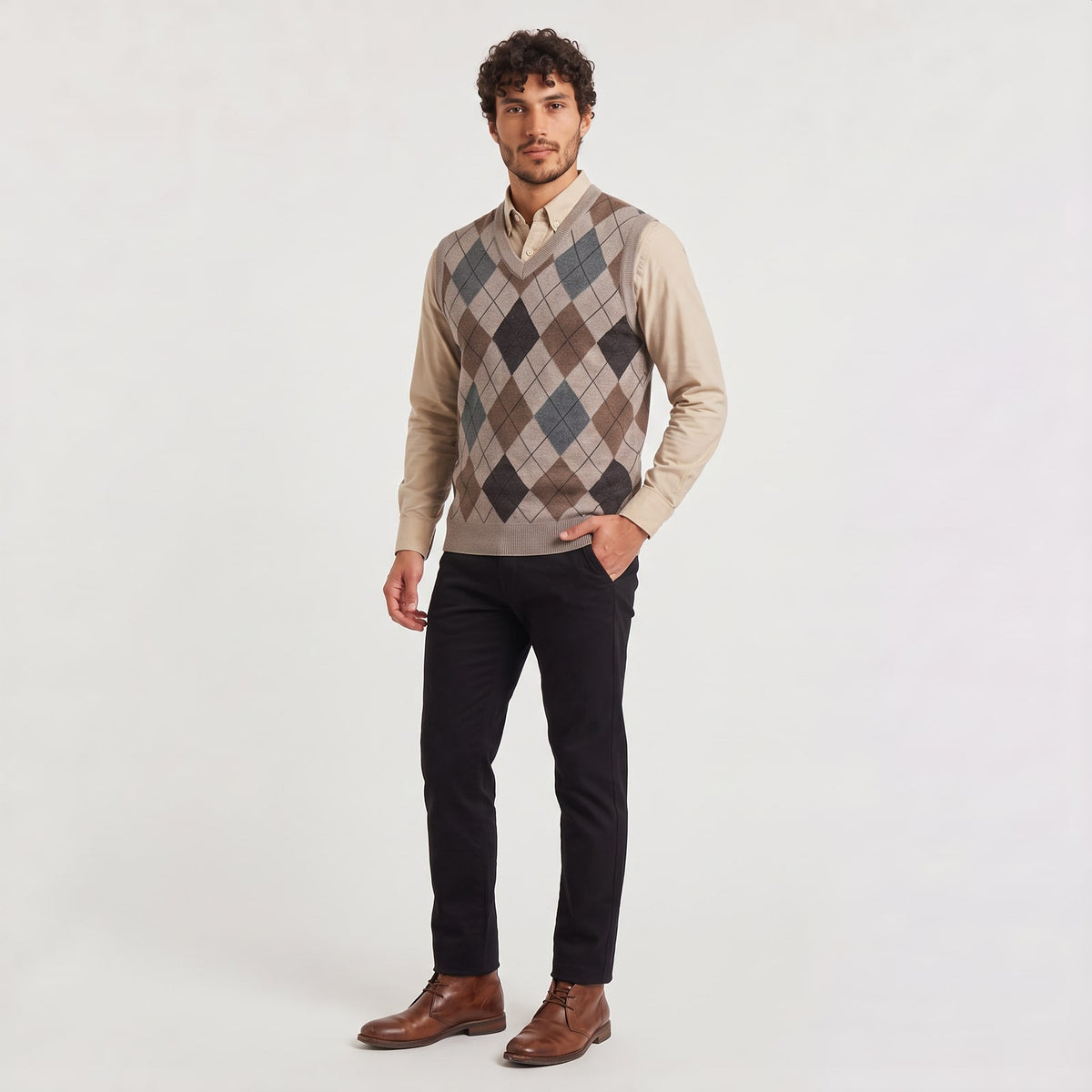 V-Ausschnitt Pullover mit Argyle-Muster, weitere Ansicht